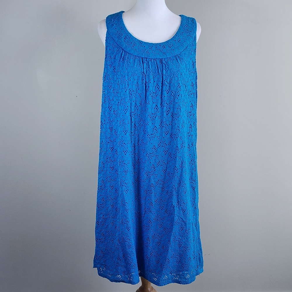Laura Plus Lace Shift Dress Womens 16W Blue Floral Sleeveless Event Party Chic